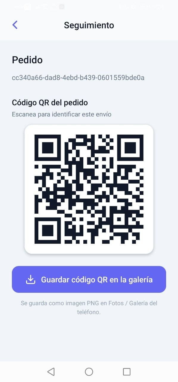 App cliente: seguimiento con código QR del pedido