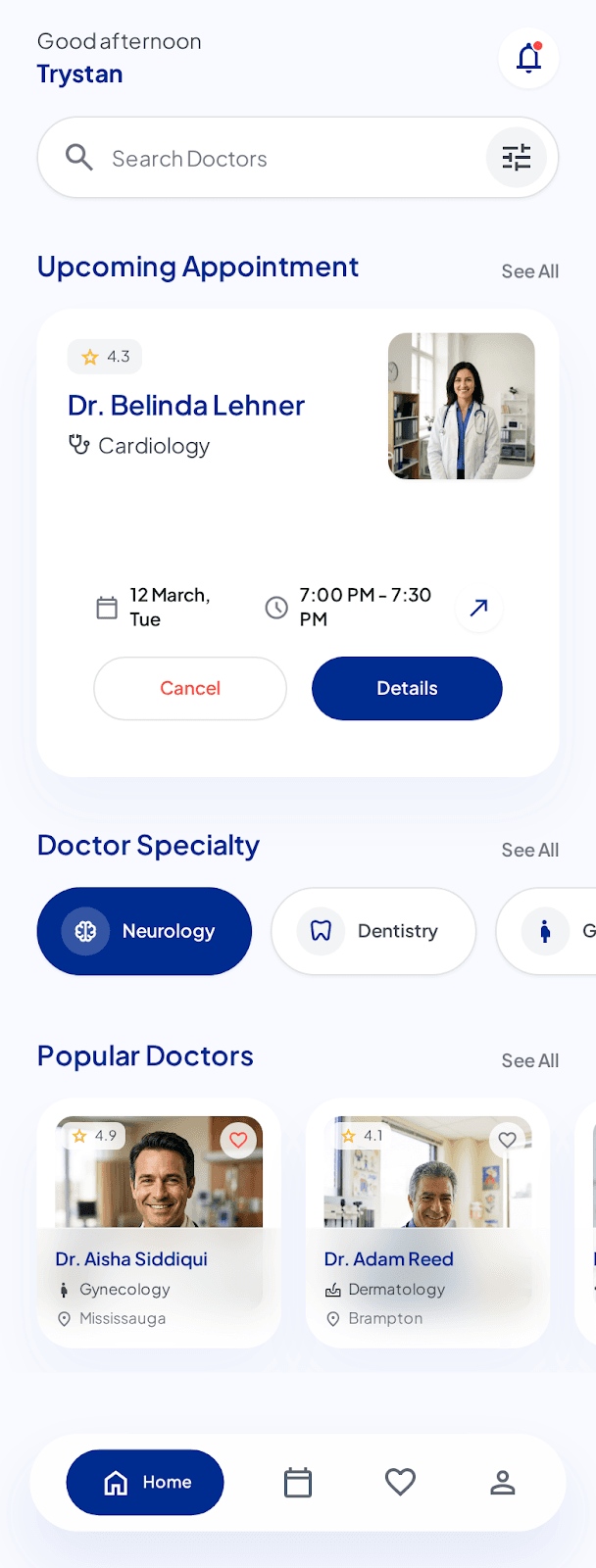 Captura de app móvil Genbia: inicio de agenda médica y directorio de doctores